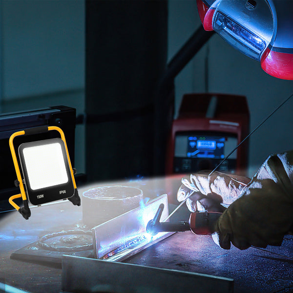 Hengda LED Baustrahler 50W-200W, Arbeitsleuchte IP66 Wasserdicht, LED-Strahler mit 3M Kabel, und Faltbarer Ständer, 6000K Kaltweiß Fluter für Werkstatt  (mit Stecker)