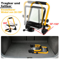 Hengda LED Baustrahler 50W-200W, Arbeitsleuchte IP66 Wasserdicht, LED-Strahler mit 3M Kabel, und Faltbarer Ständer, 6000K Kaltweiß Fluter für Werkstatt  (mit Stecker)