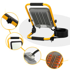 Hengda LED Baustrahler 50W-200W, Arbeitsleuchte IP66 Wasserdicht, LED-Strahler mit 3M Kabel, und Faltbarer Ständer, 6000K Kaltweiß Fluter für Werkstatt  (mit Stecker)