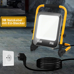 Hengda LED Baustrahler 50W-200W, Arbeitsleuchte IP66 Wasserdicht, LED-Strahler mit 3M Kabel, und Faltbarer Ständer, 6000K Kaltweiß Fluter für Werkstatt  (mit Stecker)