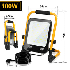 Hengda LED Baustrahler 50W-200W, Arbeitsleuchte IP66 Wasserdicht, LED-Strahler mit 3M Kabel, und Faltbarer Ständer, 6000K Kaltweiß Fluter für Werkstatt  (mit Stecker)