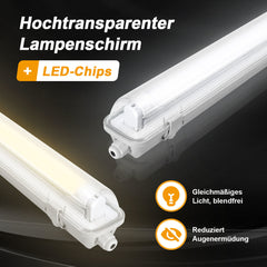 Hengda LED Feuchtraumleuchte 18W/24W, Wannenleuchte 4000K Neutralweiß, T8 LED Röhre, Feuchtraumlampe IP65 Wasserfest Röhrenlampe, Werkstattlampe