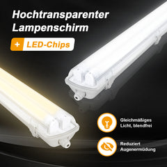 Hengda LED Feuchtraumleuchte 18W/24W, 120cm/150cm Wannenleuchte, Kaltweiß/Neutralweiß, Doppelt T8 LED Werkstattlampe, Röhrenlampe IP65 Wasserfest