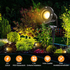 Hengda LED Gartenstrahler 4W, Gartenleuchte GU10 4000K Warmweiß, Gartenbeleuchtung mit Erdspieß, IP65 Gartenlampe mit Stecker