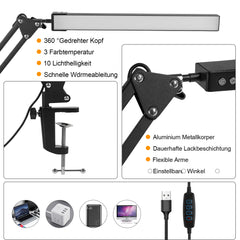 Hengda LED Schreibtischlampe, 10W Klemmleuchte, Dimmbar Tischlampe