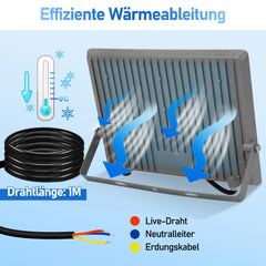Hengda LED Strahler Außen, Fluter 6000k Kaltweiß, IP65 Wasserdicht Aussenstrahler, Scheinwerfer (Kein Stecker)