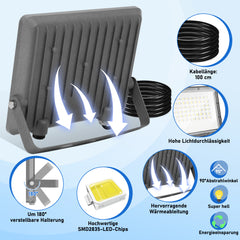 Hengda LED Strahler Außen, Fluter 6000k Kaltweiß, IP65 Wasserdicht Aussenstrahler, Scheinwerfer (Kein Stecker)