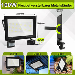 Hengda 10-100W LED Strahler mit Bewegungsmelder, LED Fluter Kaltweiß Wandstrahler Außen IP66, Scheinwerfer,  Gartenlampe, Baustrahler (kein Stecker)