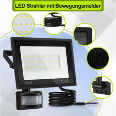 Hengda 10-100W LED Strahler mit Bewegungsmelder, LED Fluter Kaltweiß Wandstrahler Außen IP66, Scheinwerfer,  Gartenlampe, Baustrahler (kein Stecker)