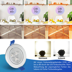 Hengda LED Einbaustrahler 230V 3W, Ultra flach LED Einbauleuchten, Deckenspots Lochs Ø60mm