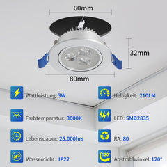 Hengda LED Einbaustrahler 230V 3W, Ultra flach LED Einbauleuchten, Deckenspots Lochs Ø60mm