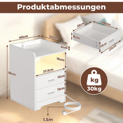 Hengda Nachttisch Ablagen, mit Steckdose & LED-Lichtern, Beistelltisch Schubfächer