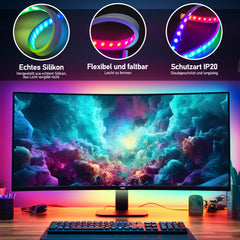 Hengda Neon LED Strip RGBIC Gaming PC Monitor Hintergrundbeleuchtung USB LED Streifen für 27/32 Zoll PC, Dimmbar, mit App-Steuerung