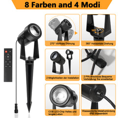 Hengda LED Gartenbeleuchtung mit Erdspieß, 6er Set LED Gartenstrahler RGB Farbwechsel, Gartenleuchte IP65, Gartenlampe Wegbeleuchtung mit Stecker und Fernbedienung