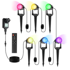 Hengda LED Gartenbeleuchtung mit Erdspieß, 6er Set LED Gartenstrahler RGB Farbwechsel, Gartenleuchte IP65, Gartenlampe Wegbeleuchtung mit Stecker und Fernbedienung