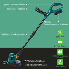 Hengda Rasen Kantenschneider Set mit 20 V/2.0 Ah rasenmäher Lithium-Batterien