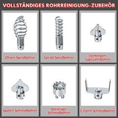 Hengda Rohrreinigungsmaschine 500W, Elektrische Abflussreiniger mit 6 Köpfen,  Rohrreinigungsgerät, Elektrische Köpfe Für 20–120 mm Rohre