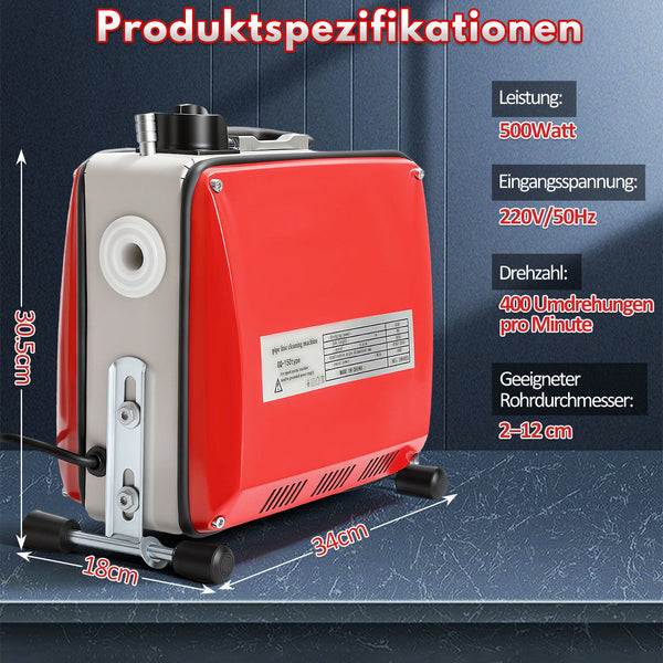 Hengda Rohrreinigungsmaschine 500W, Elektrische Abflussreiniger mit 6 Köpfen,  Rohrreinigungsgerät, Elektrische Köpfe Für 20–120 mm Rohre