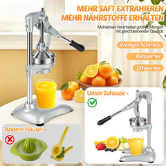 Hengda Saftpresse Manuell, Zitronenpresse, Zitruspresse Edelstahl, Orangenpresse Flüsterleise, für alle Saftfrüchte Geeignet