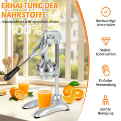 Hengda Saftpresse Manuell, Zitronenpresse, Zitruspresse Edelstahl, Orangenpresse Flüsterleise, für alle Saftfrüchte Geeignet
