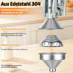 Hengda Saftpresse Manuell, Zitronenpresse, Zitruspresse Edelstahl, Orangenpresse Flüsterleise, für alle Saftfrüchte Geeignet