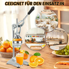 Hengda Saftpresse Manuell, Zitronenpresse, Zitruspresse Edelstahl, Orangenpresse Flüsterleise, für alle Saftfrüchte Geeignet