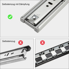Hengda Schubladenschienen 250 - 550 mm, Schubladen  Schienensystem mit Selbsteinzug, Teleskopschiene vollauszug Schubladenauszüg, Kugelführung, Tragkraft 35 Kg