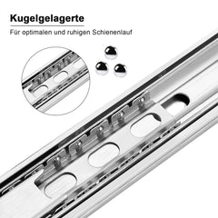 Hengda Schubladenschienen 250 - 550 mm, Schubladen  Schienensystem mit Selbsteinzug, Teleskopschiene vollauszug Schubladenauszüg, Kugelführung, Tragkraft 35 Kg