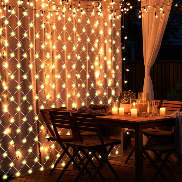 Hengda Solar LED Lichternetz, IP44 LED Lichterkette, Lichtervorhang für Fenster Garten