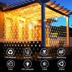 Hengda Solar LED Lichternetz, IP44 LED Lichterkette, Lichtervorhang für Fenster Garten