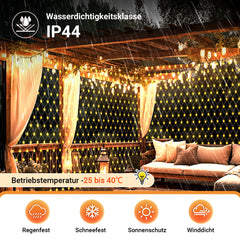 Hengda Solar LED Lichternetz, IP44 LED Lichterkette, Lichtervorhang für Fenster Garten
