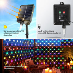 Hengda Solar LED Lichternetz, IP44 LED Lichterkette, Lichtervorhang für Fenster Garten