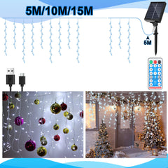 hengda Solar Eisregen Lichterkette mit Fernbedienung 5m-15m