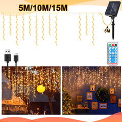 hengda Solar Eisregen Lichterkette mit Fernbedienung 5m-15m