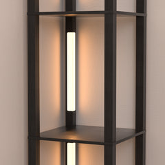 Hengda Stehlampe mit Holzregal, Bücherregal mit LED-Beleuchtung, 360° Drehbare RGB LED Stehleuchte Wohnzimmer, 3 Farbtemperaturen, 20W & 163 cm Höhe