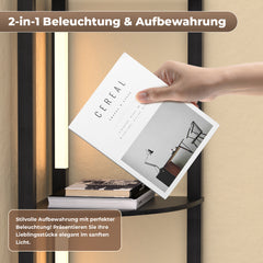 Hengda Stehlampe mit Holzregal, Bücherregal mit LED-Beleuchtung, 360° Drehbare RGB LED Stehleuchte Wohnzimmer, 3 Farbtemperaturen, 20W & 163 cm Höhe