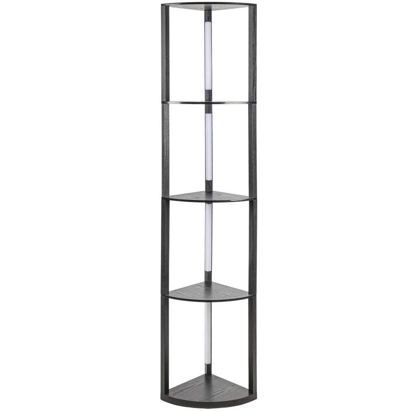 Hengda Stehlampe mit Holzregal, Bücherregal mit LED-Beleuchtung, 360° Drehbare RGB LED Stehleuchte Wohnzimmer, 3 Farbtemperaturen, 20W & 163 cm Höhe