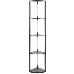 Hengda Stehlampe mit Holzregal, Bücherregal mit LED-Beleuchtung, 360° Drehbare RGB LED Stehleuchte Wohnzimmer, 3 Farbtemperaturen, 20W & 163 cm Höhe