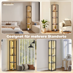 Hengda Stehlampe mit Holzregal, Bücherregal mit LED-Beleuchtung, 360° Drehbare RGB LED Stehleuchte Wohnzimmer, 3 Farbtemperaturen, 20W & 163 cm Höhe