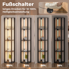 Hengda Stehlampe mit Holzregal, Bücherregal mit LED-Beleuchtung, 360° Drehbare RGB LED Stehleuchte Wohnzimmer, 3 Farbtemperaturen, 20W & 163 cm Höhe