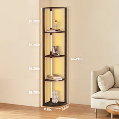 Hengda Stehlampe mit Holzregal, Bücherregal mit LED-Beleuchtung, 360° Drehbare RGB LED Stehleuchte Wohnzimmer, 3 Farbtemperaturen, 20W & 163 cm Höhe