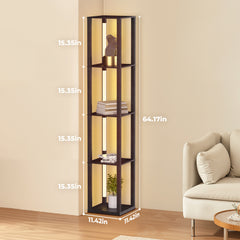 Hengda Stehlampe mit Holzregal, Bücherregal mit LED-Beleuchtung, 360° Drehbare RGB LED Stehleuchte Wohnzimmer, 3 Farbtemperaturen, 20W & 163 cm Höhe