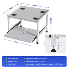 Hengda Waschmaschinen Untergestell 45,5 cm, mit Schublade, Verstellbares Podest für Waschmaschine, Trockner, bis 200 kg tragfähig