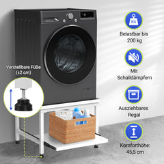 Hengda Waschmaschinen Untergestell 45,5 cm, mit Schublade, Verstellbares Podest für Waschmaschine, Trockner, bis 200 kg tragfähig