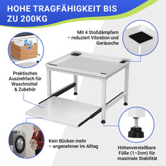 Hengda Waschmaschinen Untergestell 45,5 cm, mit Schublade, Verstellbares Podest für Waschmaschine, Trockner, bis 200 kg tragfähig