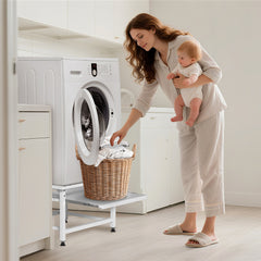 Hengda Waschmaschinen Untergestell mit Ausziehbarem Regal, 3 höhenverstellbar Waschmaschinen Sockel, 150kg Tragfähigkeit Podest für Trockner, Kühlschrank