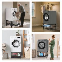 Hengda Waschmaschinen Untergestell mit Ausziehbarem Regal, 3 höhenverstellbar Waschmaschinen Sockel, 150kg Tragfähigkeit Podest für Trockner, Kühlschrank