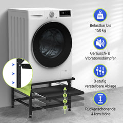 Hengda Waschmaschinen Untergestell mit Ausziehbarem Regal, 3 höhenverstellbar Waschmaschinen Sockel, 150kg Tragfähigkeit Podest für Trockner, Kühlschrank