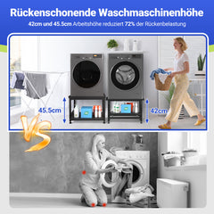 Hengda Waschmaschinen Untergestell mit Ausziehbarem Regal, 3 höhenverstellbar Waschmaschinen Sockel, 150kg Tragfähigkeit Podest für Trockner, Kühlschrank