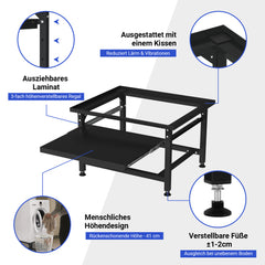 Hengda Waschmaschinen Untergestell mit Ausziehbarem Regal, 3 höhenverstellbar Waschmaschinen Sockel, 150kg Tragfähigkeit Podest für Trockner, Kühlschrank